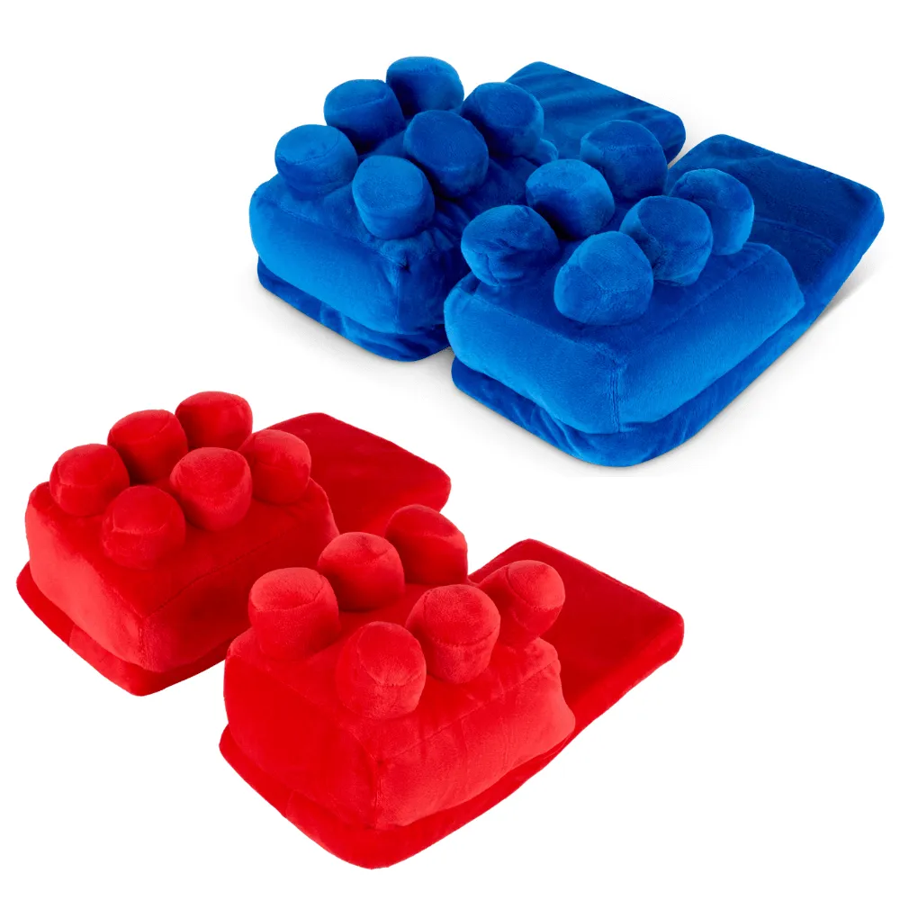 3D Plush Red or Blue Brick Slippers - UK Size 2-6