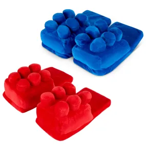 3D Plush Red or Blue Brick Slippers - UK Size 2-6