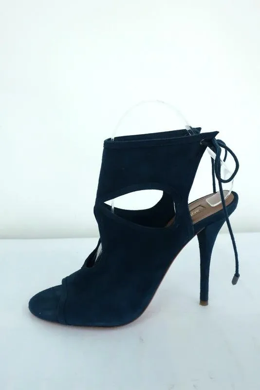 Aquazzura Sexy Thing Sandals Teal Cutout Suede Size 39 Open Toe Booties NEW