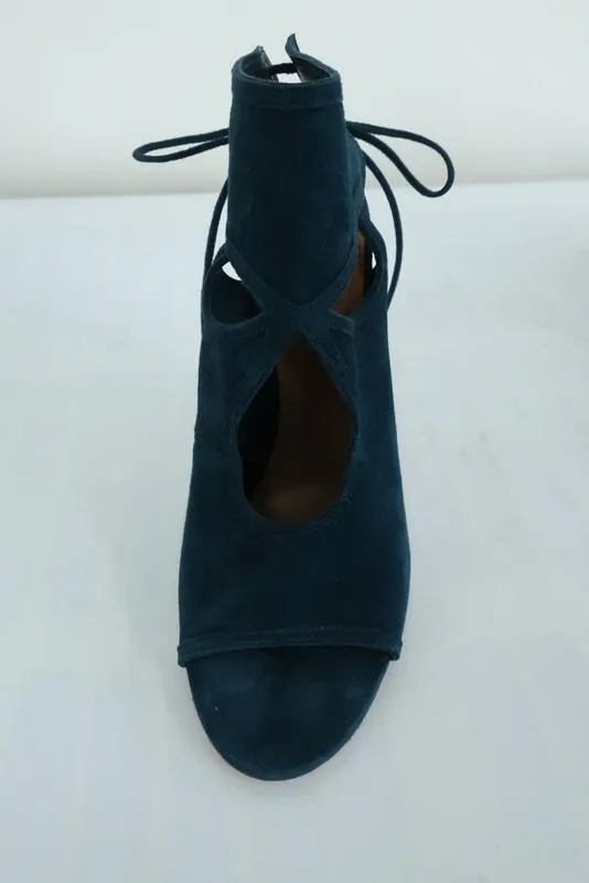 Aquazzura Sexy Thing Sandals Teal Cutout Suede Size 39 Open Toe Booties NEW
