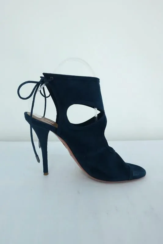 Aquazzura Sexy Thing Sandals Teal Cutout Suede Size 39 Open Toe Booties NEW