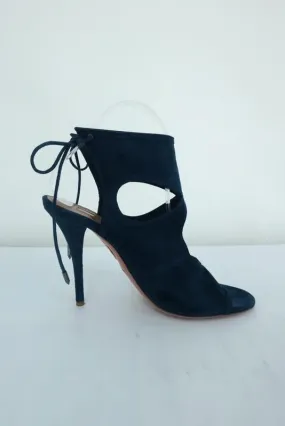 Aquazzura Sexy Thing Sandals Teal Cutout Suede Size 39 Open Toe Booties NEW