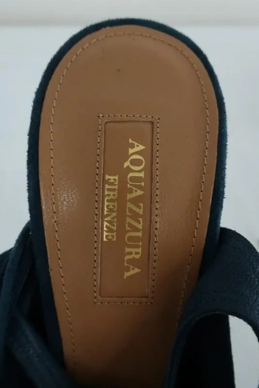 Aquazzura Sexy Thing Sandals Teal Cutout Suede Size 39 Open Toe Booties NEW