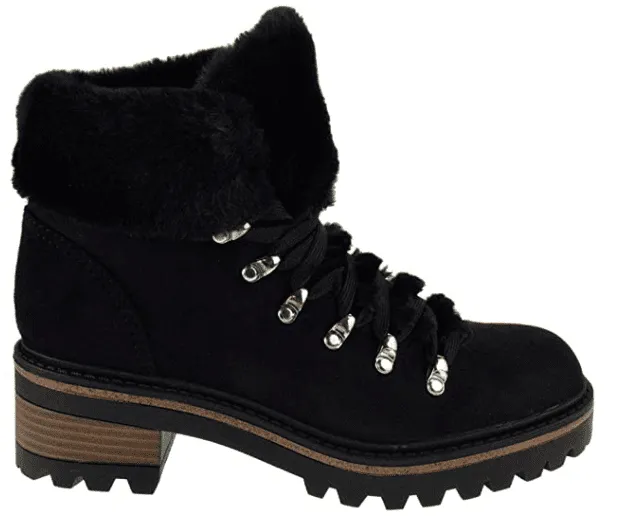 BAMBOO Edison 05 Womens Lace Up Platform Fur Lined Ankle Hiking Boots