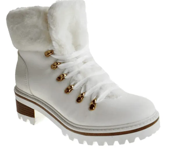 BAMBOO Edison 05 Womens Lace Up Platform Fur Lined Ankle Hiking Boots