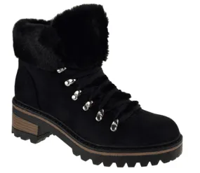 BAMBOO Edison 05 Womens Lace Up Platform Fur Lined Ankle Hiking Boots