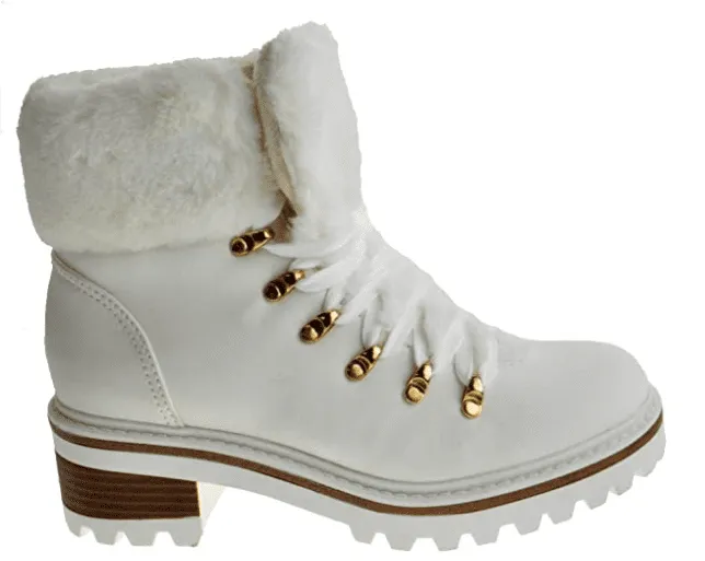 BAMBOO Edison 05 Womens Lace Up Platform Fur Lined Ankle Hiking Boots