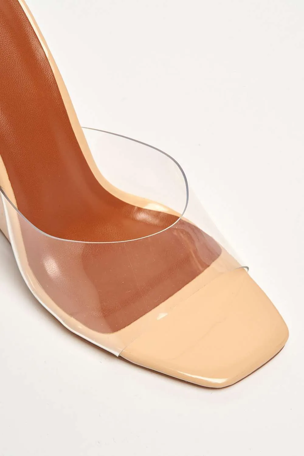 Cari Perspex Band Wedge Mule in Nude Patent