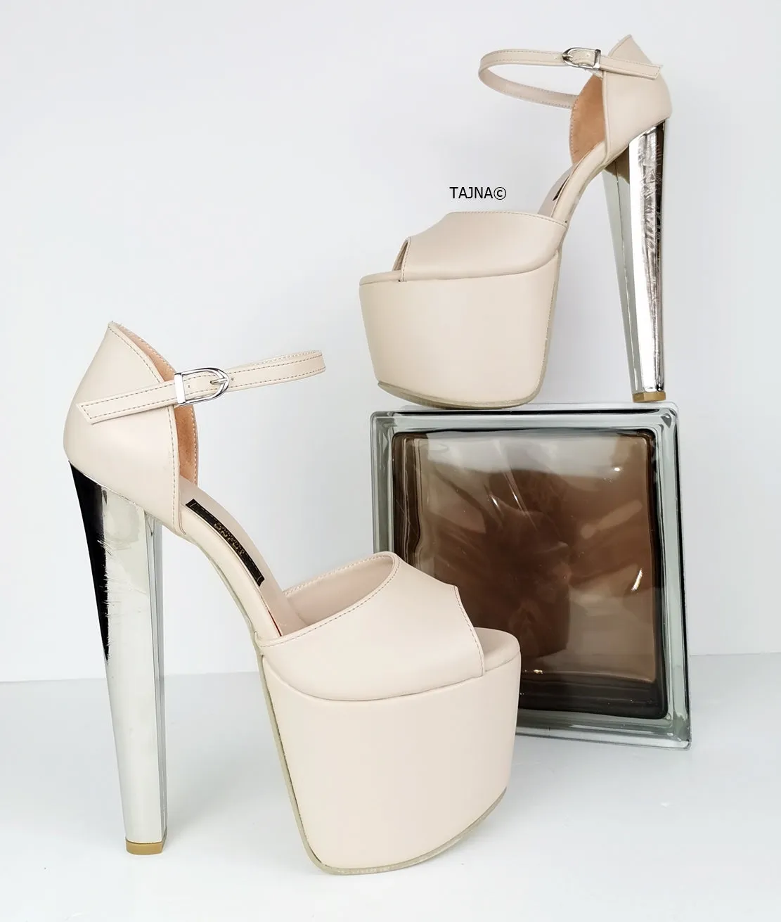 Cream Nude Metallic Platform Heels