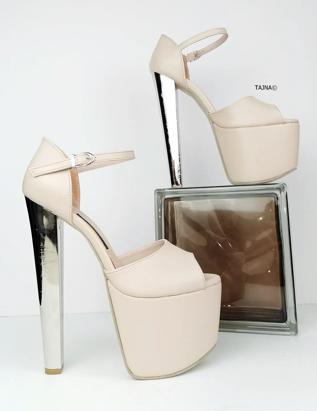 Cream Nude Metallic Platform Heels