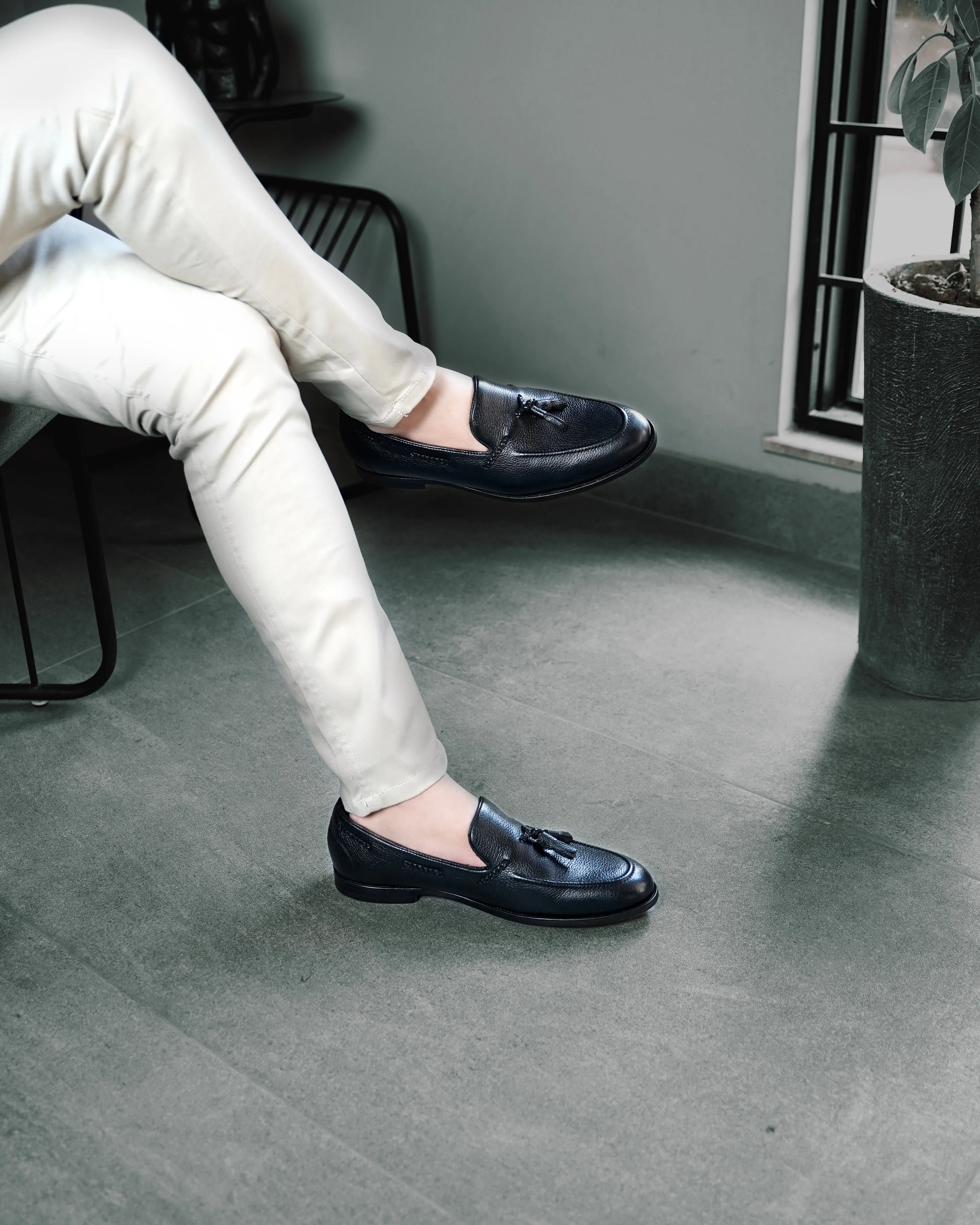Danver - Men's Black Pebble Grain Leather Loafer