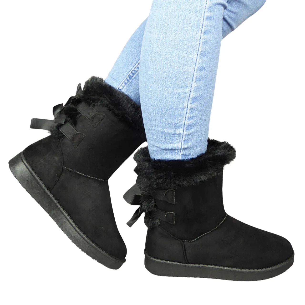 DENNE WOMEN’S BLACK ANKLE ELASTIC FAUX FUR LINED BOOTS