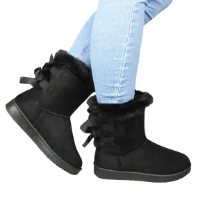 DENNE WOMEN’S BLACK ANKLE ELASTIC FAUX FUR LINED BOOTS