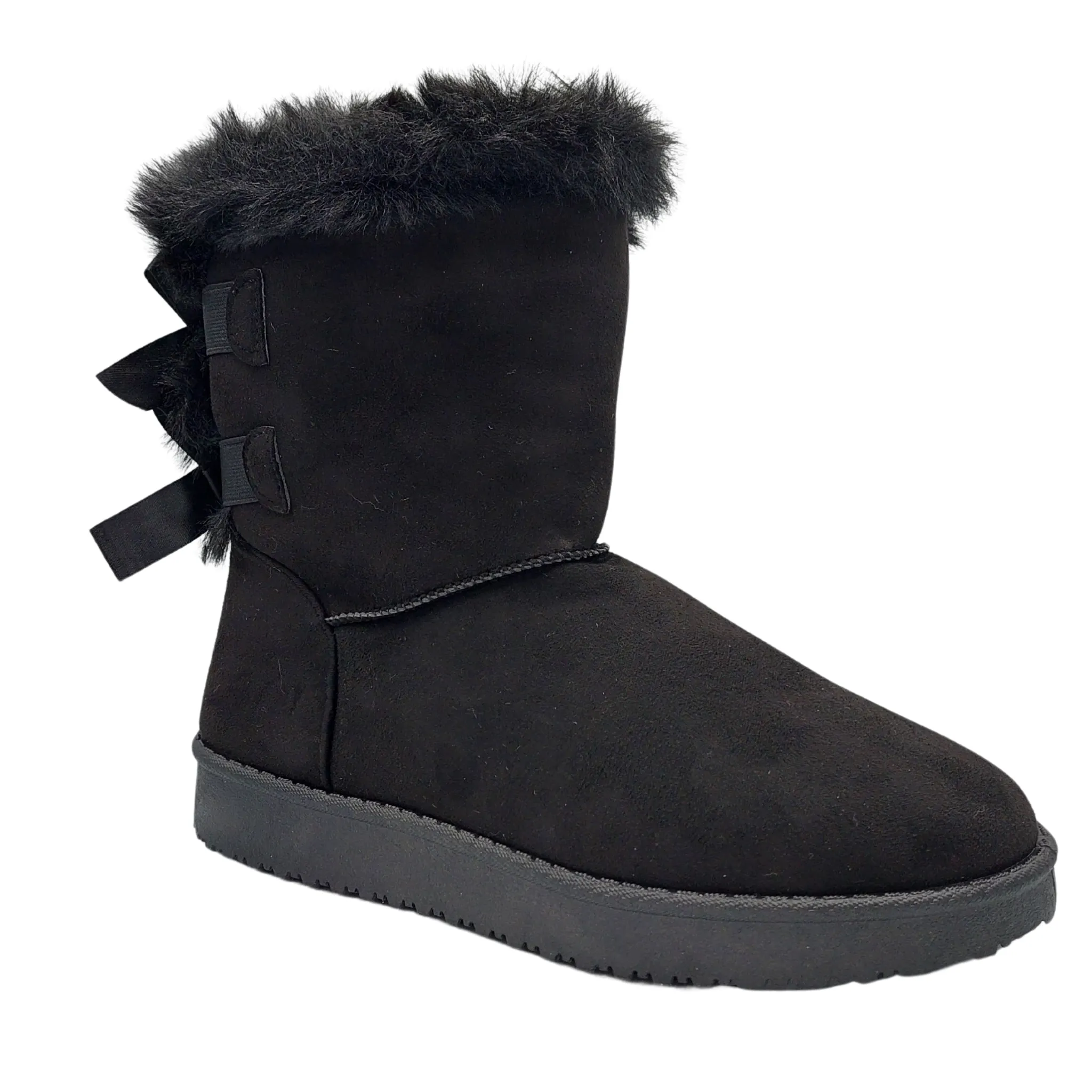 DENNE WOMEN’S BLACK ANKLE ELASTIC FAUX FUR LINED BOOTS