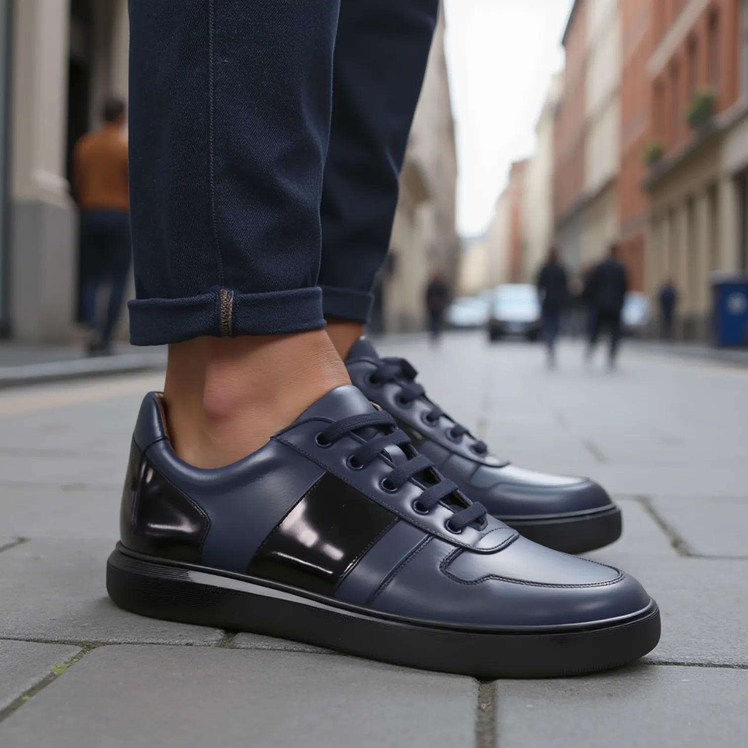 Donatello Duke Men's Shoes Blue & Black Calf-Skin Leather Casual Sneakers (DON1002)