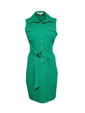 Donna Karan - Green Collared Button Down Sleeveless Midi Dress Sz 8