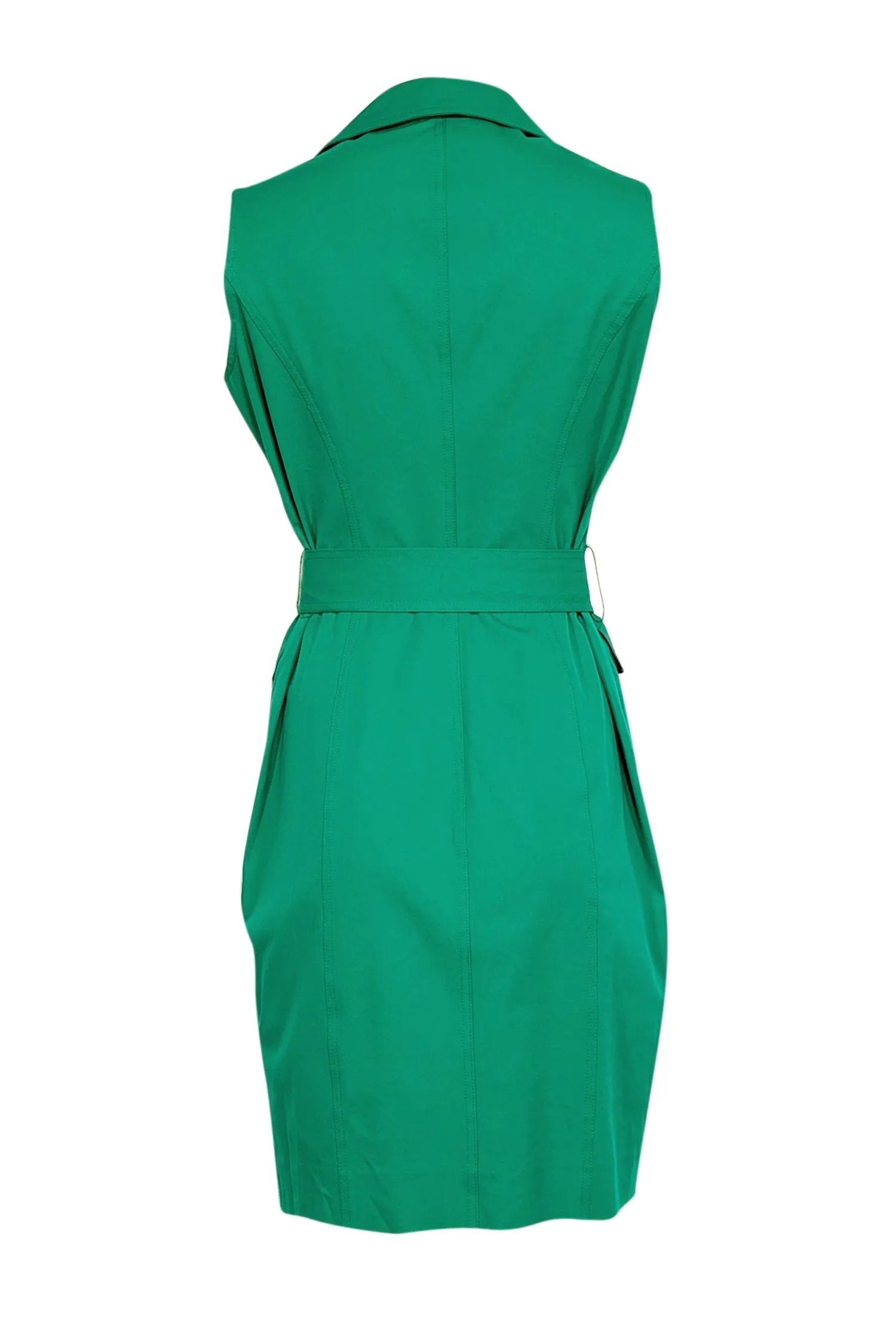 Donna Karan - Green Collared Button Down Sleeveless Midi Dress Sz 8