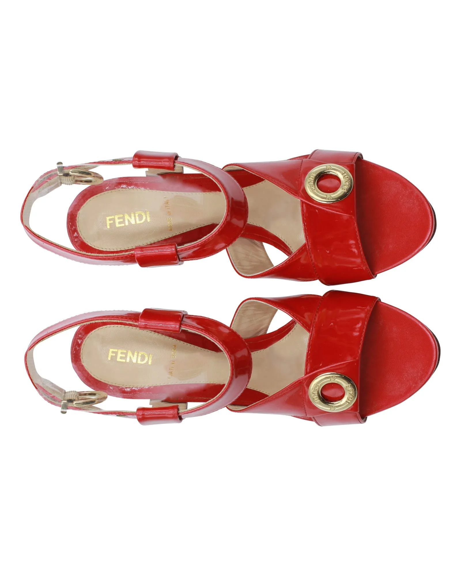 Fendi Ankle Strap High Heel Sandals in Red Patent Leather