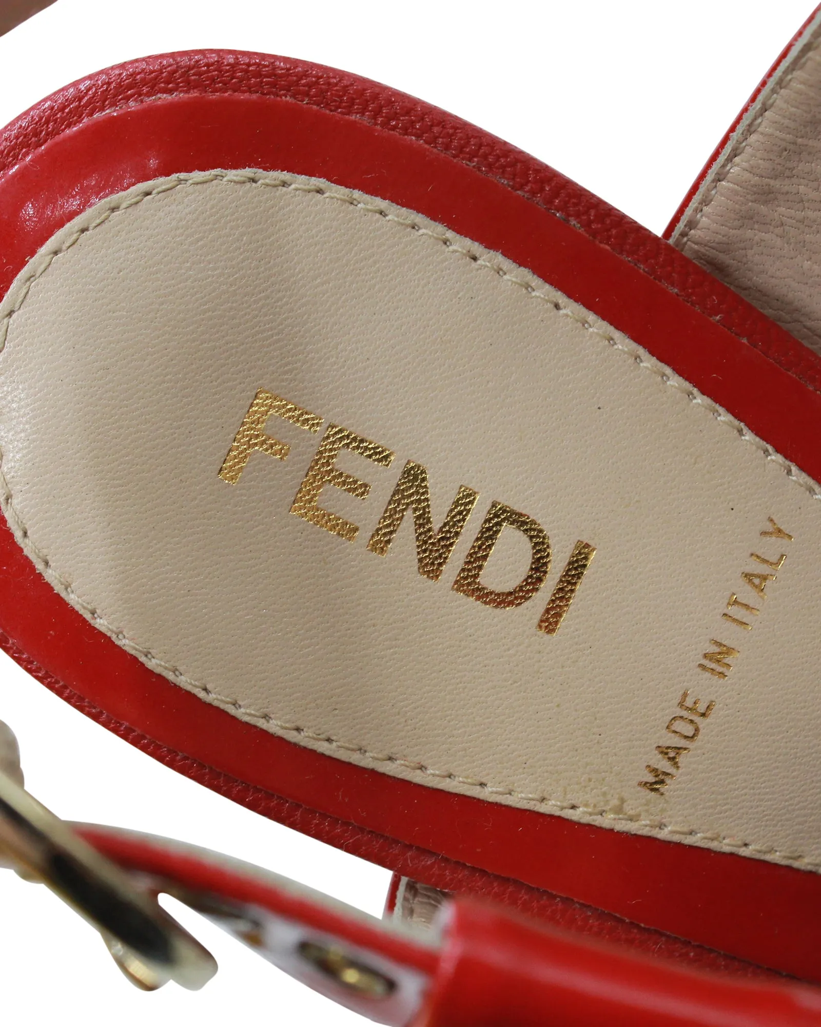 Fendi Ankle Strap High Heel Sandals in Red Patent Leather