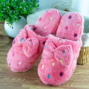 Furry plush house slippers for winter bowknot cute confetti slippers closed toe
