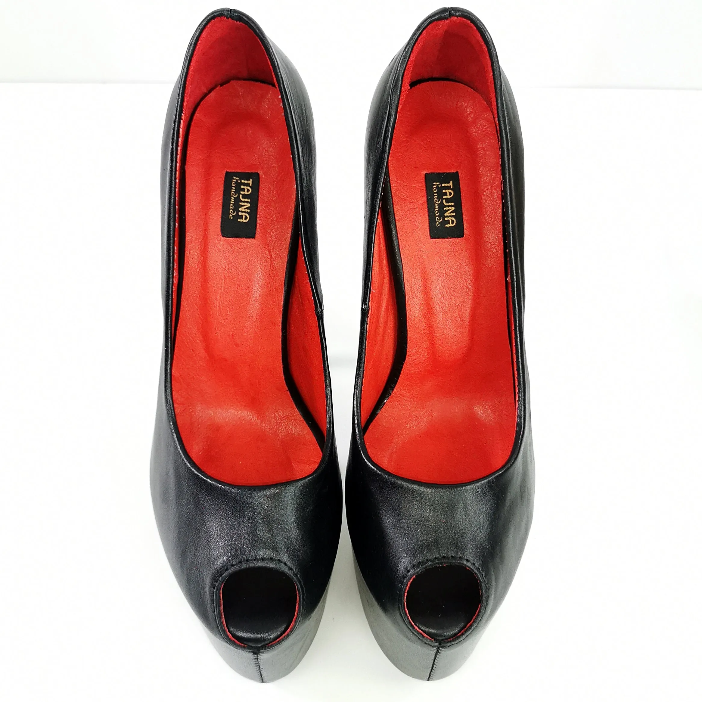 Genuine Leather Black Fishmouth Toe Heels
