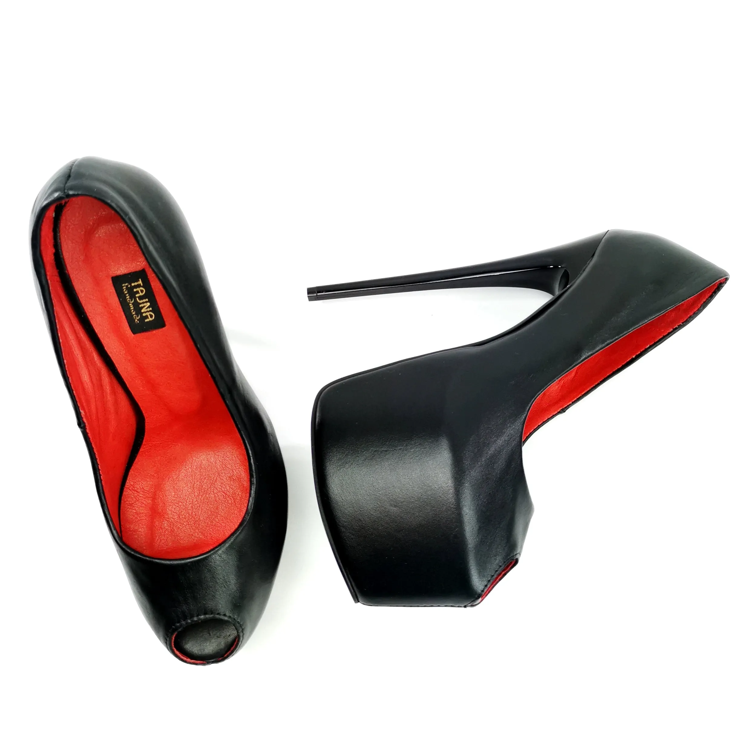 Genuine Leather Black Fishmouth Toe Heels