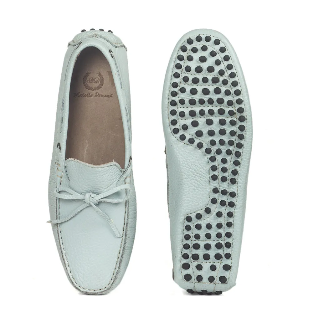 Gommino Leather Bow Loafers (English Blue)