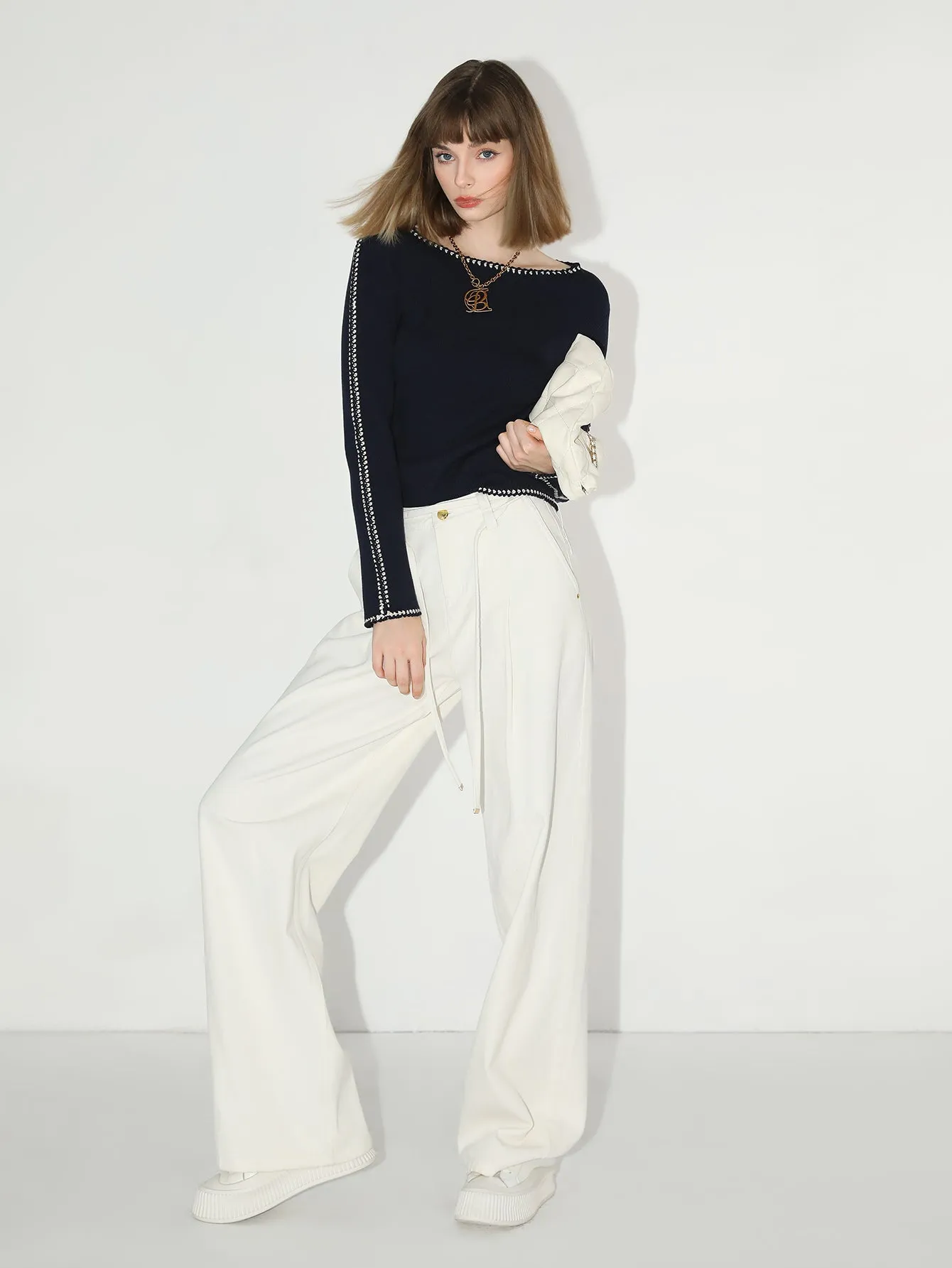 High-Waist White Wide-Leg Jeans