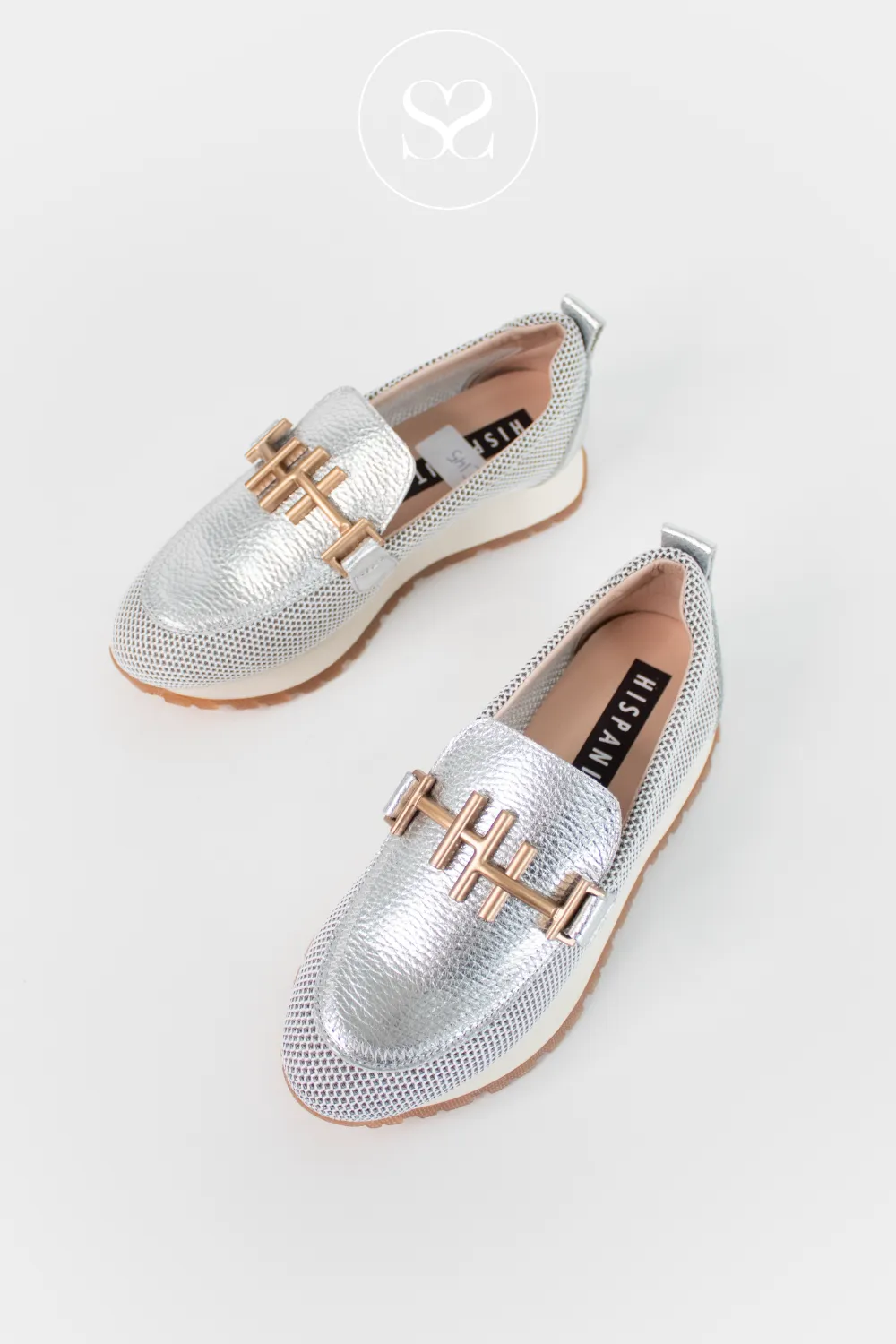 HISPANITAS HV253919 SILVER AND CREAM METALLIC LEATHER CHUNKY LOAFERS