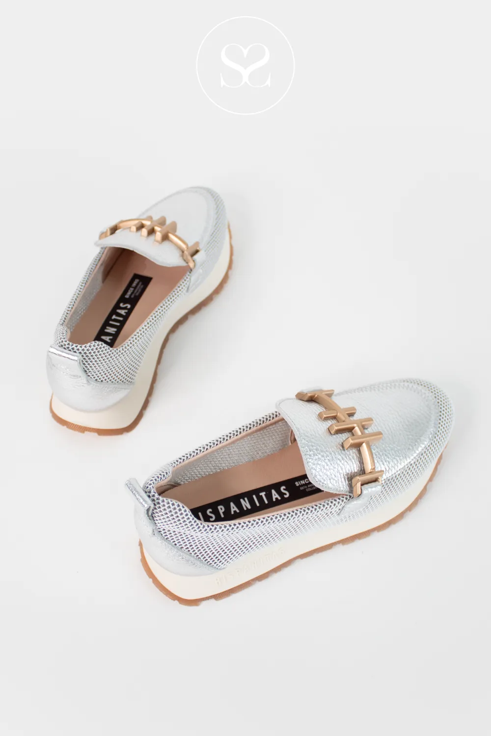 HISPANITAS HV253919 SILVER AND CREAM METALLIC LEATHER CHUNKY LOAFERS