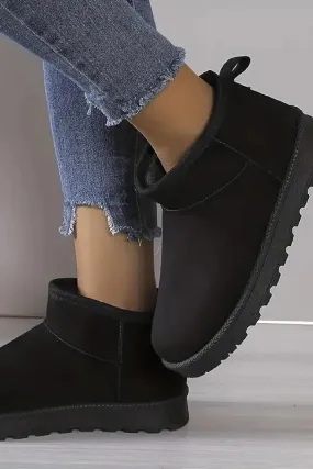 H.O.S Faux Suede Womens Fur Lined Black Mini Winter Ankle Boots