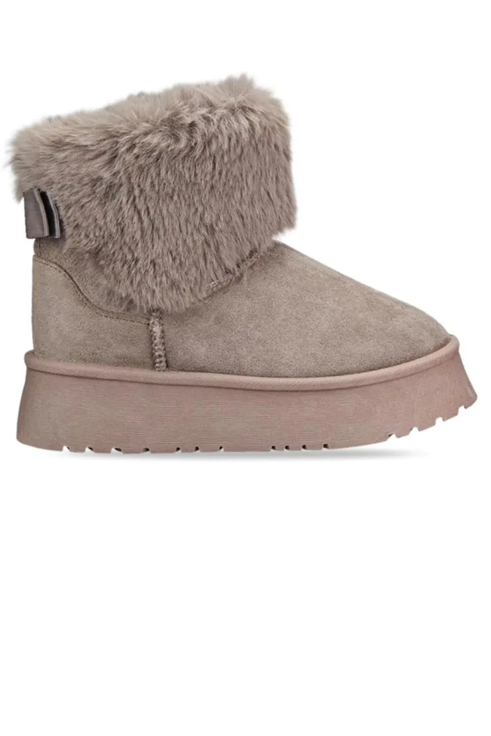 H.O.S Mauve Faux Fur Lined Chunky Platform Bow Detailed Ankle Boots (Buy Size Up)