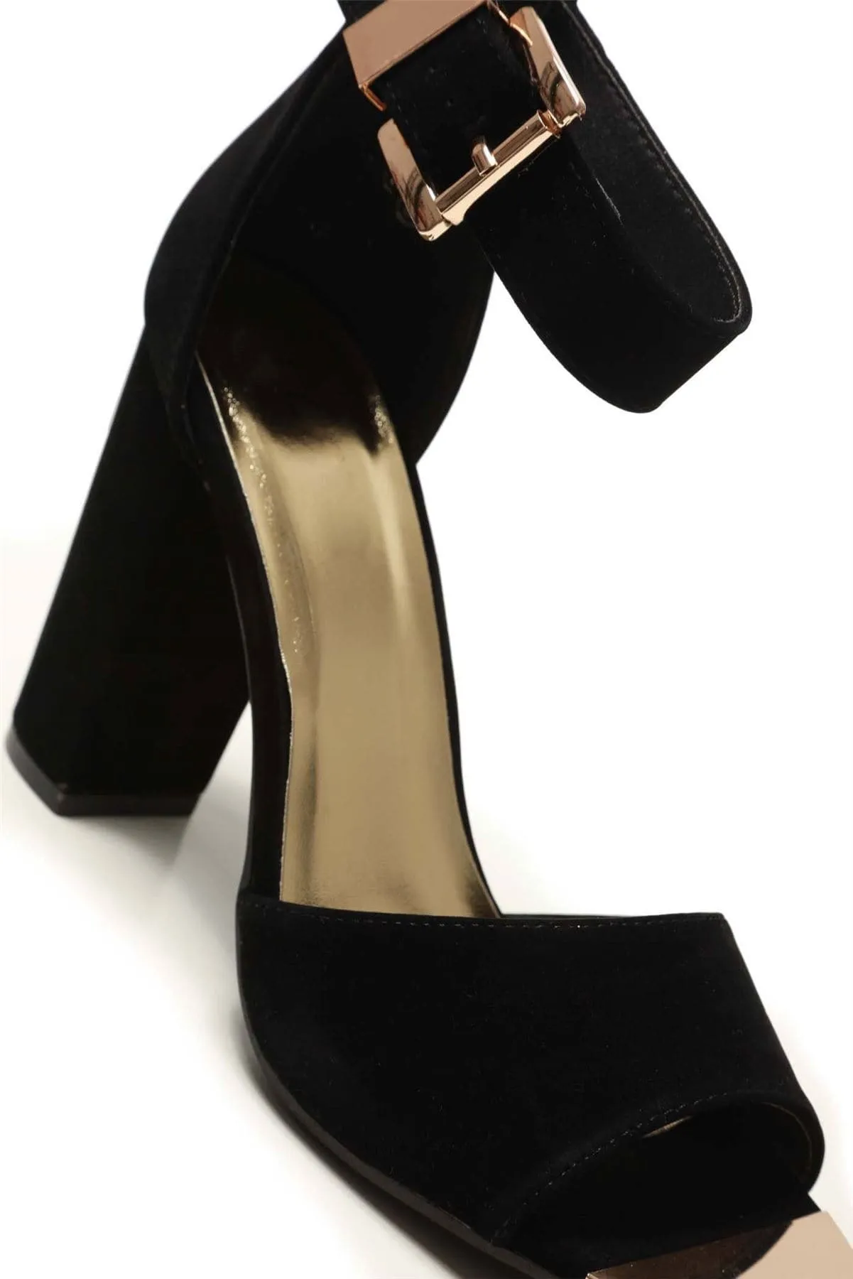 Jessy Anklestrap Blockheel Sandal in Black Suede