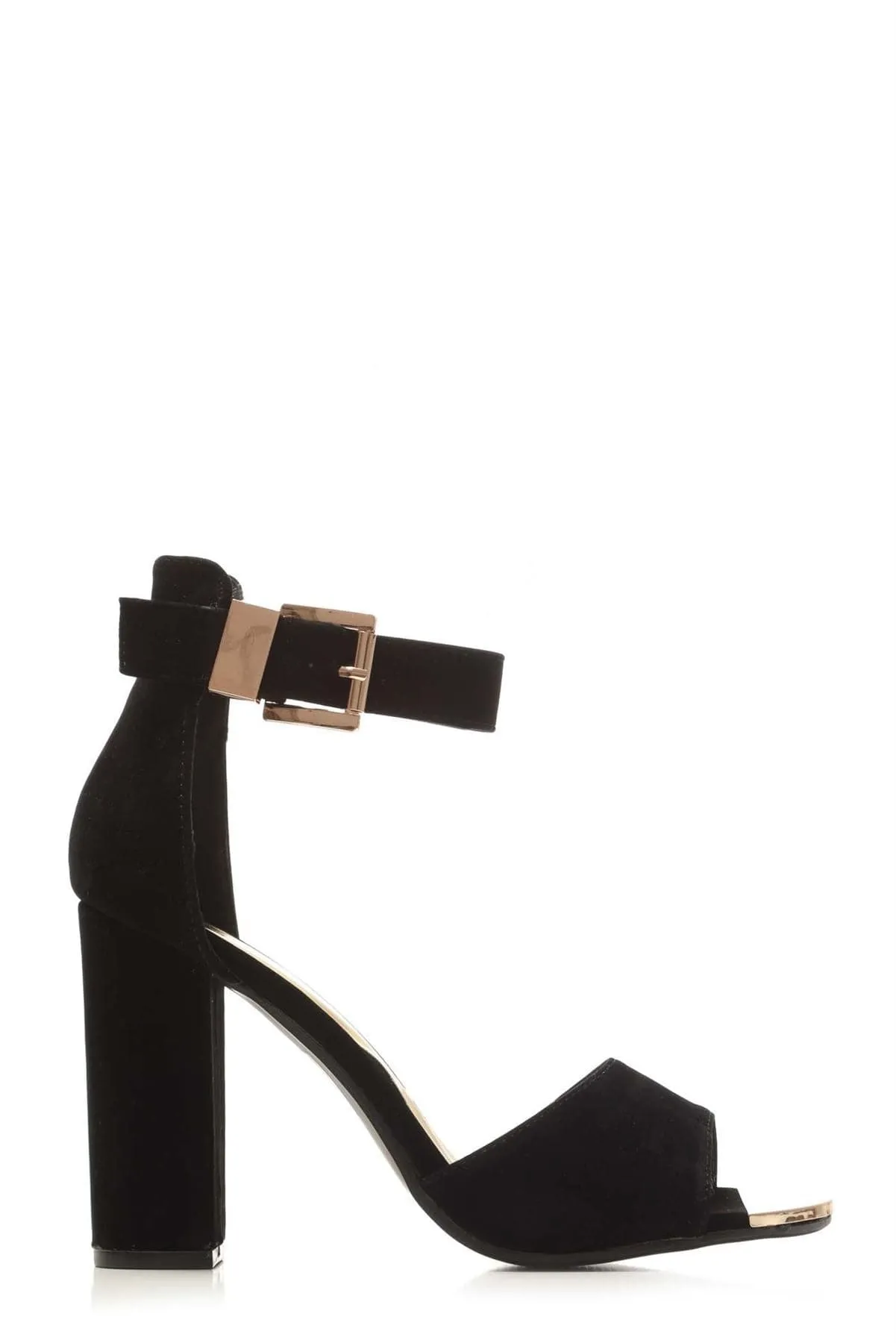 Jessy Anklestrap Blockheel Sandal in Black Suede
