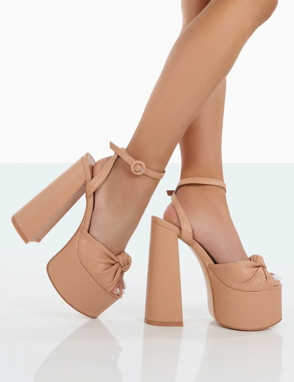 Knot On Nude PU Platform High Heels