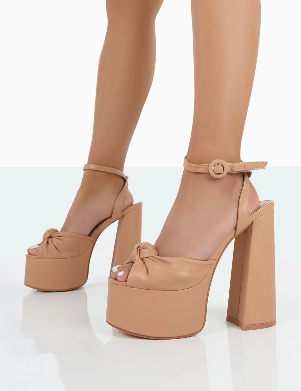 Knot On Nude PU Platform High Heels