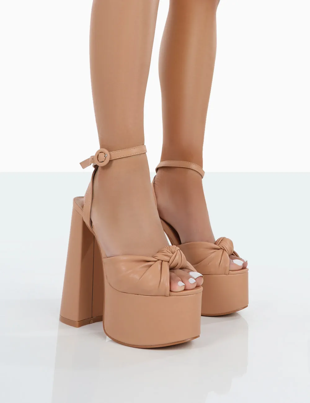 Knot On Nude PU Platform High Heels