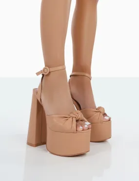 Knot On Nude PU Platform High Heels