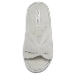 Laura Ashley Ladies Open Toe Spa Slippers with Bow and Memory Foam Insole, Nickle Green, Medium