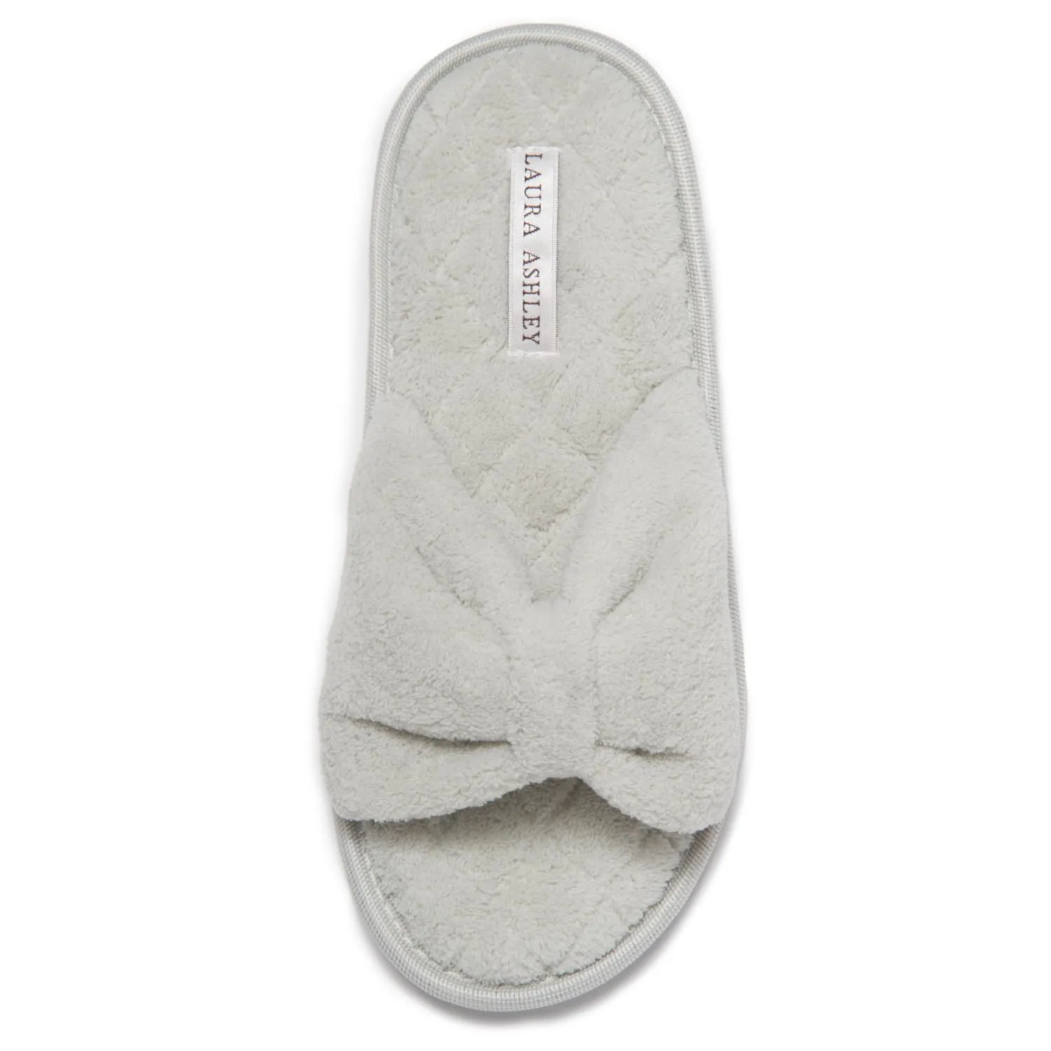 Laura Ashley Ladies Open Toe Spa Slippers with Bow and Memory Foam Insole, Nickle Green, Medium