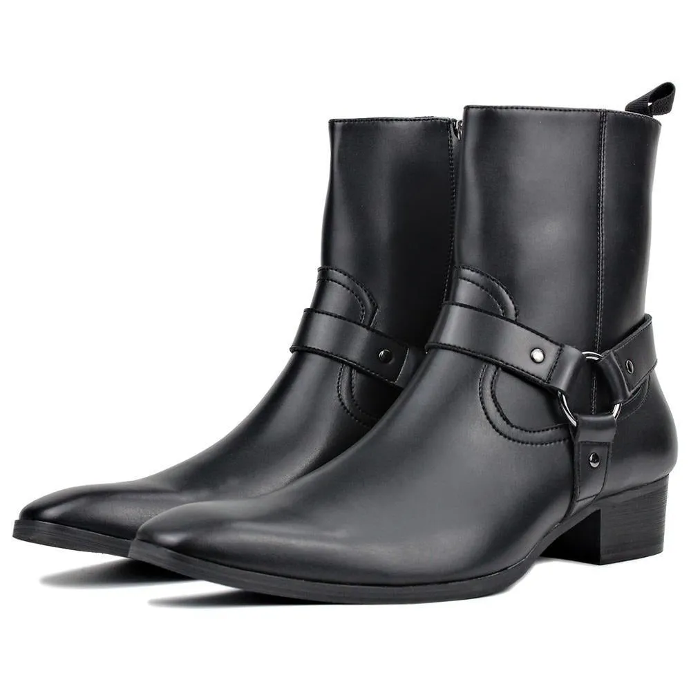 Leather High Heel Dress Chelsea Boots