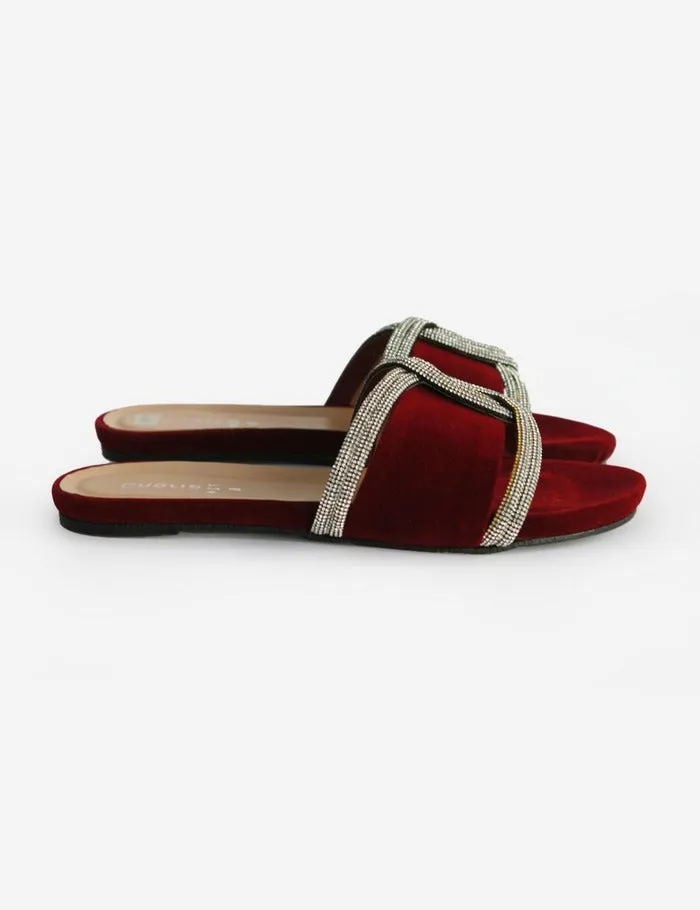 Maroon |  Velvet Fancy Slippers for women