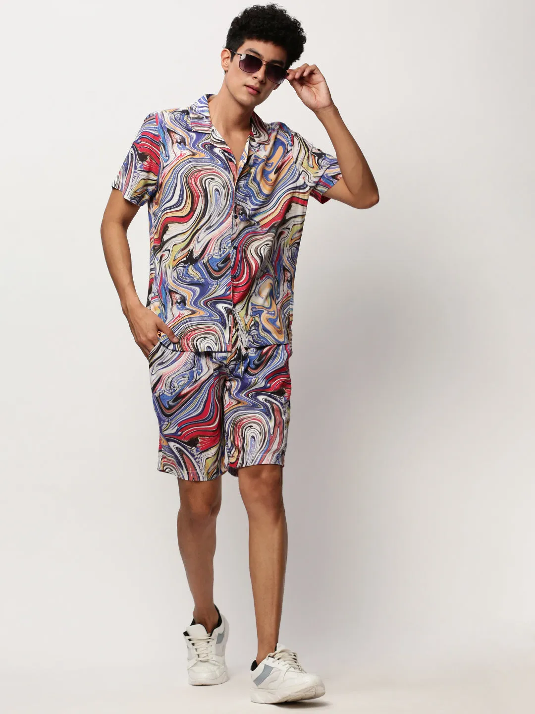 Men Blue Printed Casual Co ords