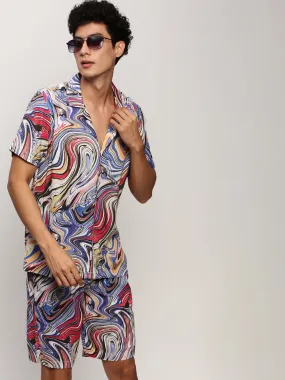 Men Blue Printed Casual Co ords
