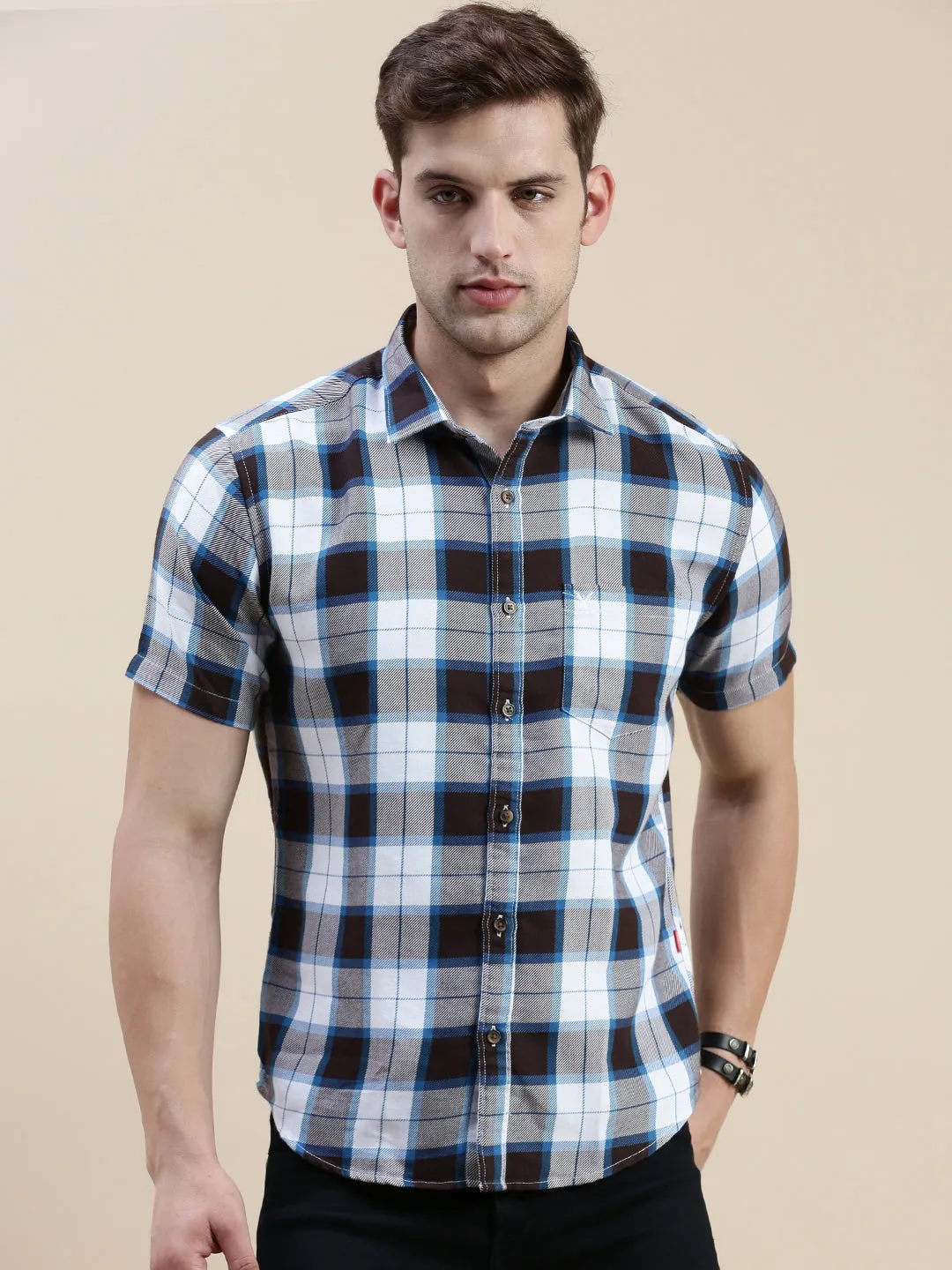 Men Spread Collar Checked Multi Shirt