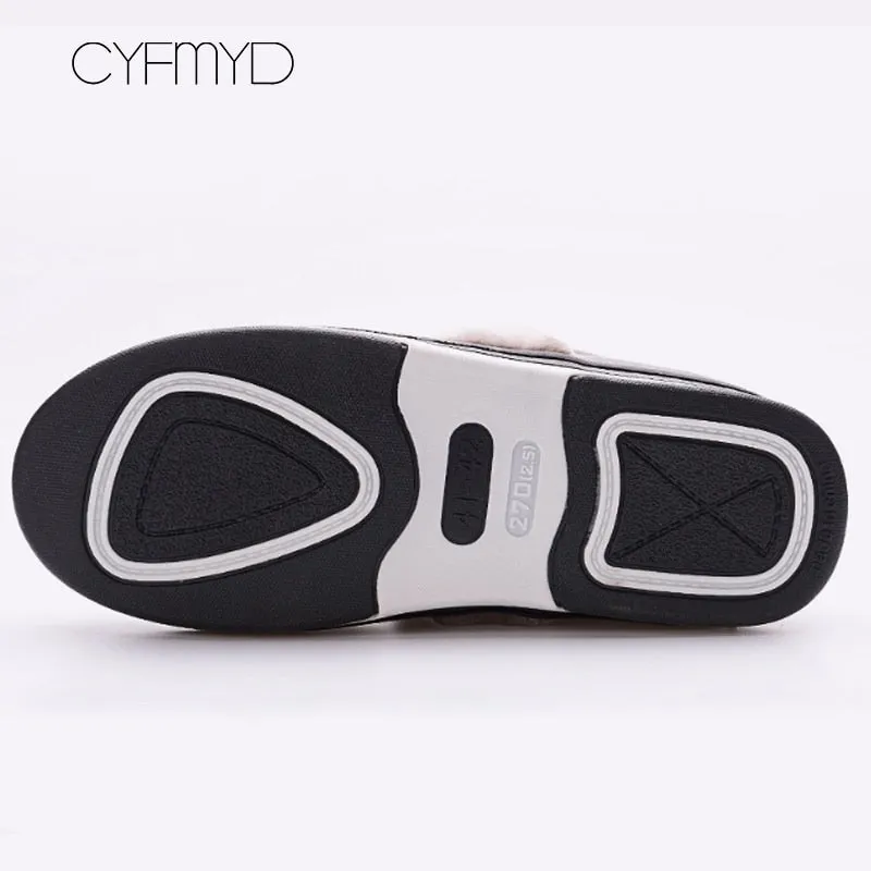 Men&#39;s Slippers Home Winter Indoor Warm Shoes Thick Bottom Plush  Waterproof Leather House Slippers Man Cotton Shoes 2022 New