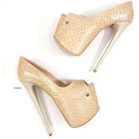 Nude Cream Peep Toe Croco High Heels