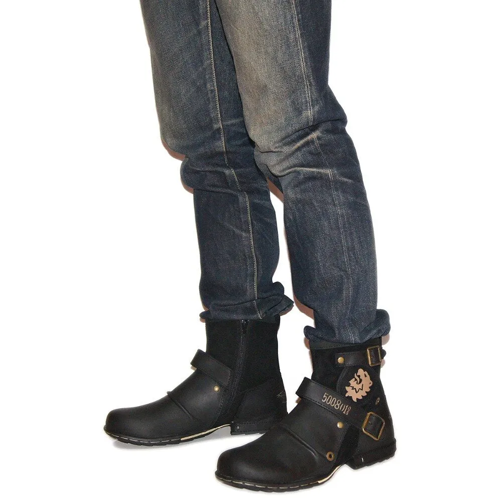OSSTONE Men's Genuine Cow Leather Ankle Boots 5008-1