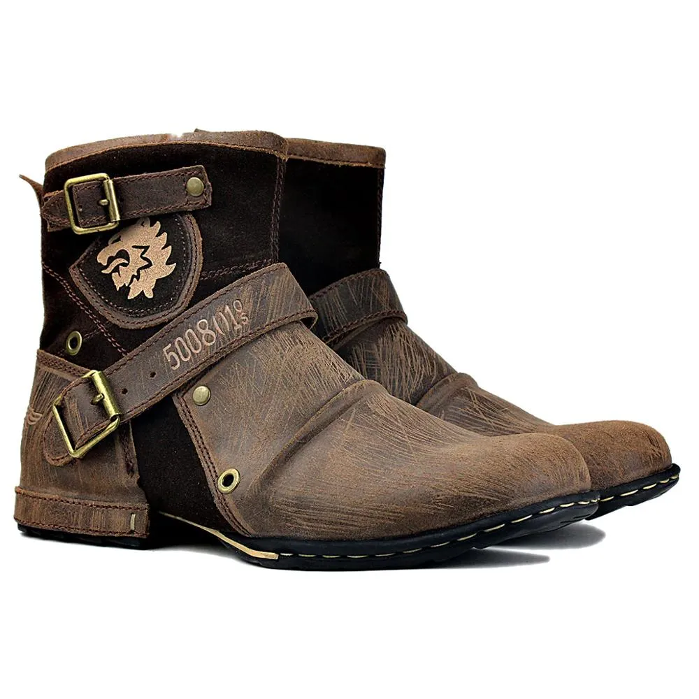 OSSTONE Men's Leathe Ankle Boots Scratch Boots 5008-1-D1