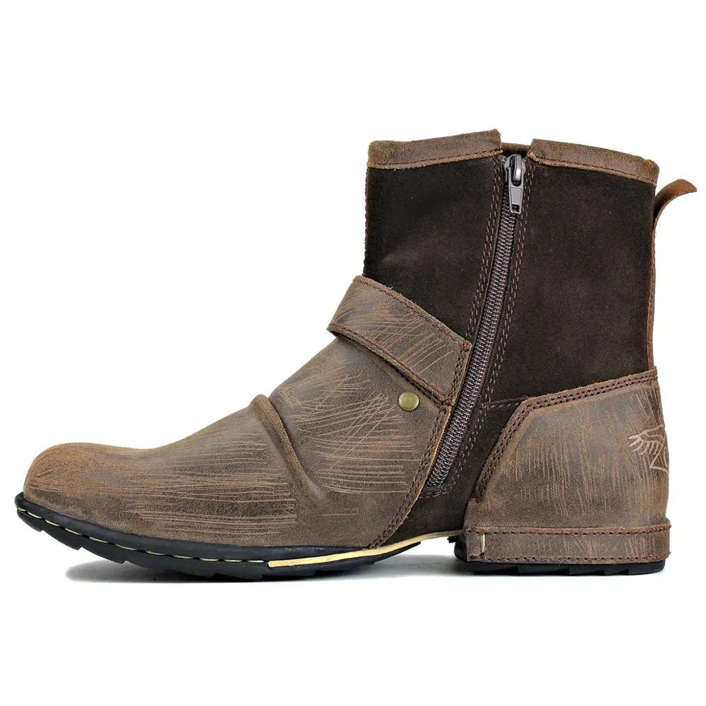 OSSTONE Men's Leathe Ankle Boots Scratch Boots 5008-1-D1